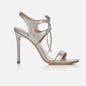 POUR LA VICTOIRE Womens Elisapo Tie-Front Stiletto Slingback Sandal, Silver Sz 8